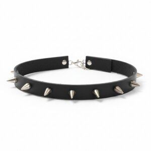 Gothic Punk Black Leather Spiked Choker Necklace Studded Collar Adjustable